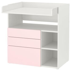 СМОСТАД Пеленальный стол, белый бледно-розовый, с 3 ящиками